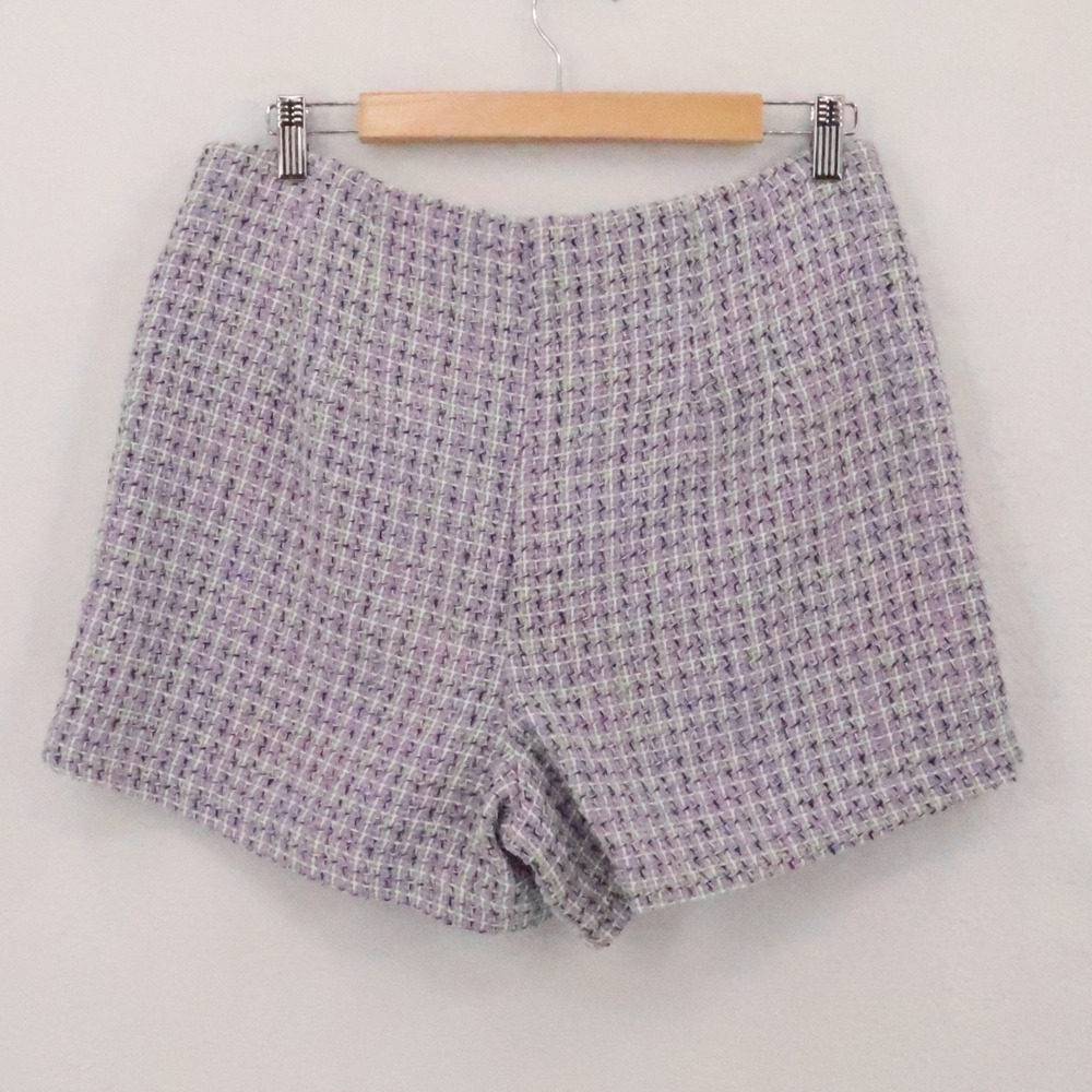 LOFT Tweed High Waisted Shorts Womens Size 10 Purple Preppy Old Money Academia - Picture 8 of 10